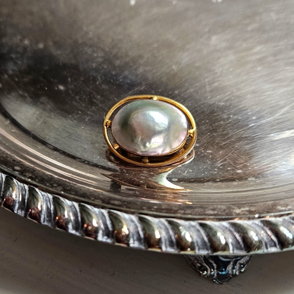 ANTIQUE 10k Grey Mabe Pearl Pin Brooch - Picture 1 of 8